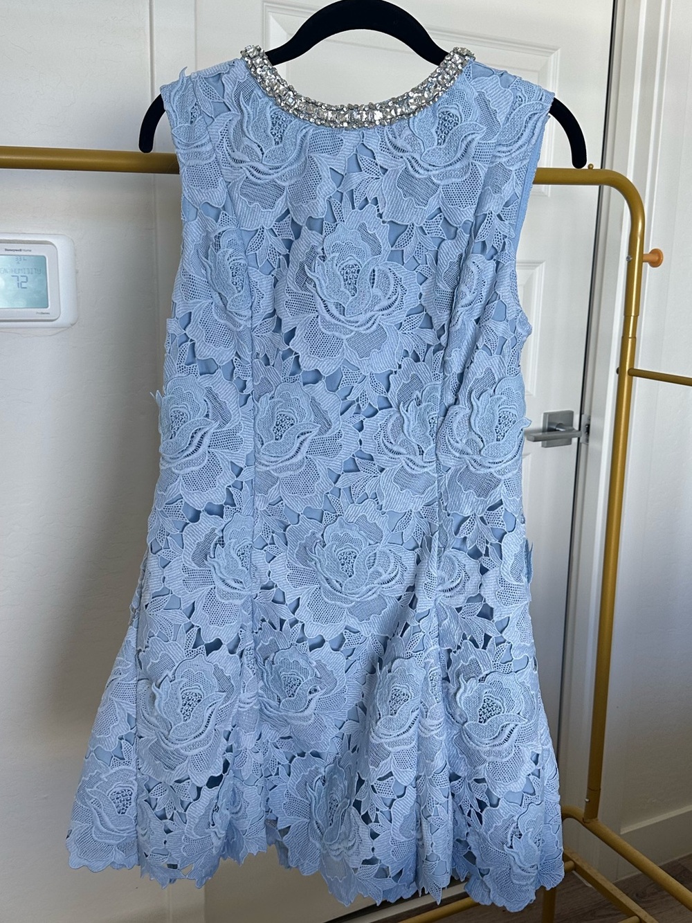 SELF-PORTRAIT Blue Flower Lace Mini Dress - Picture 3 of 8